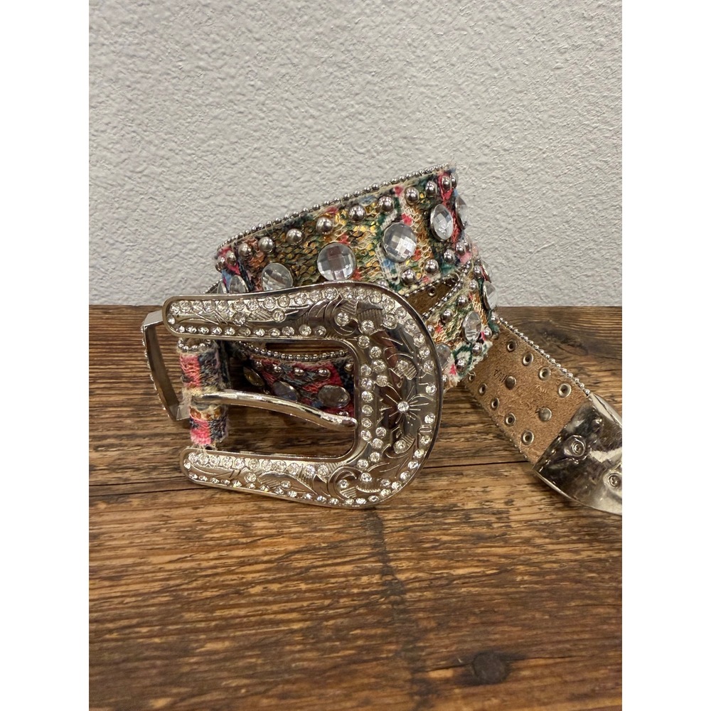 Womens Genuine Leather Western Rhinestone‎ Studded Belt Multicolor A1858